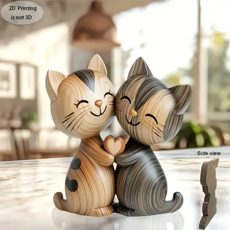 Interior Design School - Houten Kitten Paar Sculptuur Charmante 2D