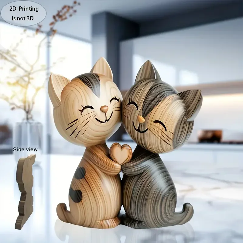Houten Kitten Paar Sculptuur C - Interior Design School recensie en prijs