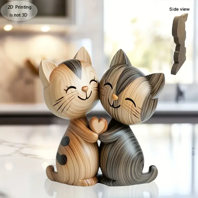 Houten Kitten Paar Sculptuur C - Interior Design School recensie en prijs